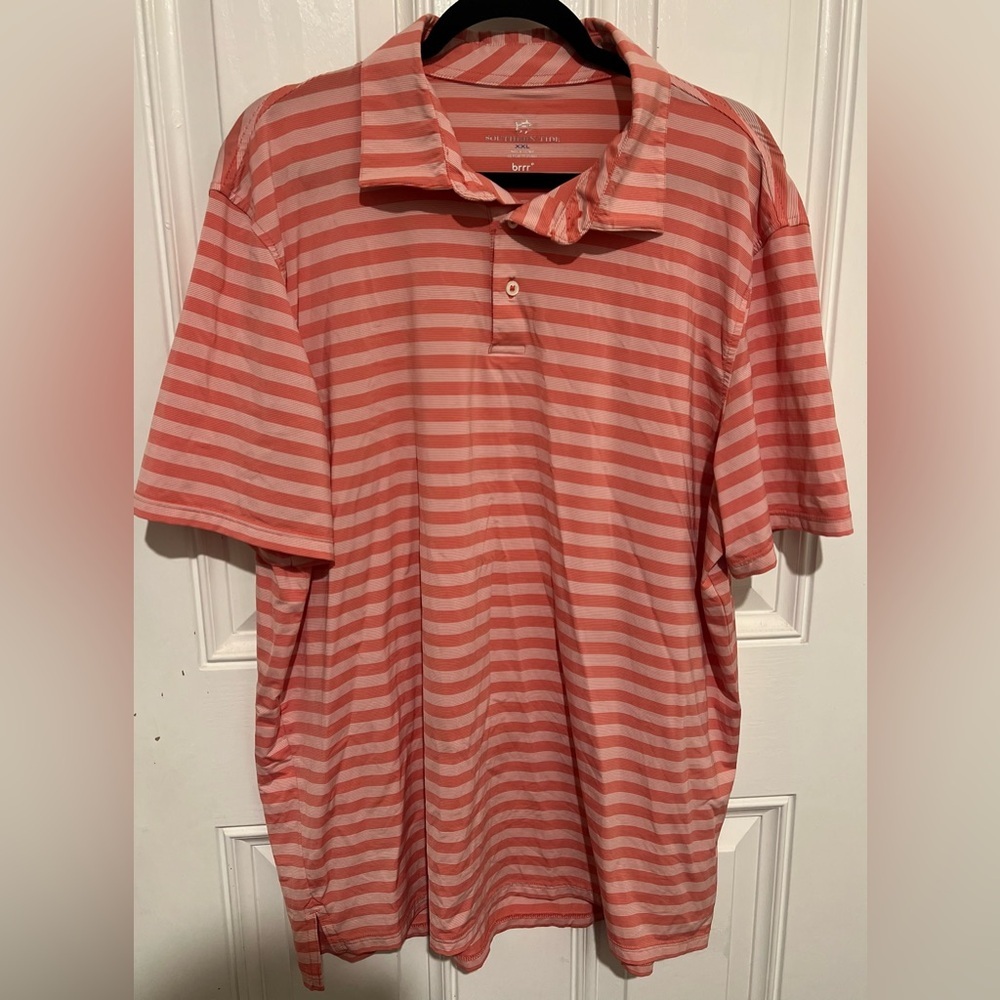 Southern Tide Polo Shirt Mens Sz XXL Pink Stripe brrr Cooling Performance Golf